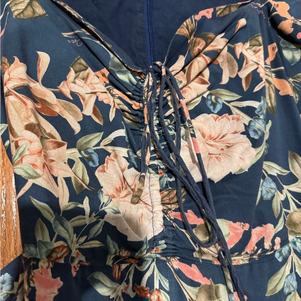 Cara Cara Bellport Blue Midi Floral Dress Fit & Flare Sweetheart Neck Designer - Picture 6 of 10